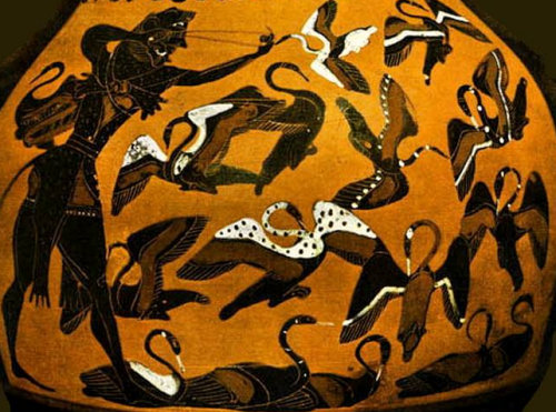 H&eacute;racl&egrave;s et les oiseaux du lac Stymphale (British Museum)